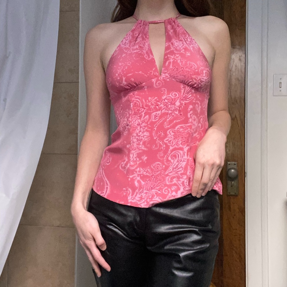Y2K pink silk halter top